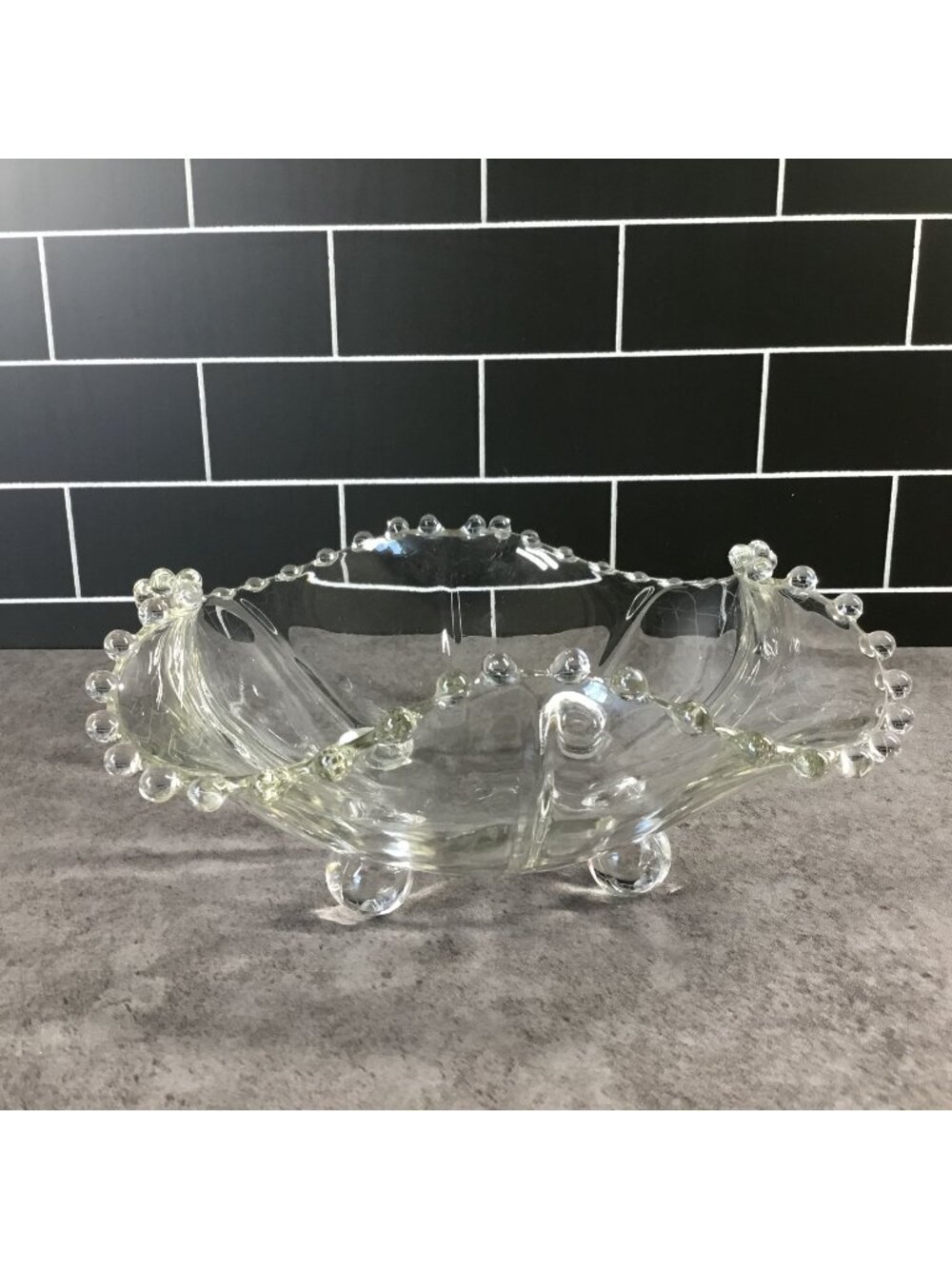 Candlewick Crimped Edge Clear Glass Footed Bowl By Imperial Glass Ohio